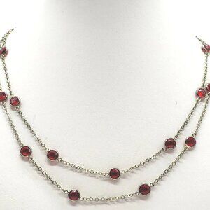 Ruby Tone Rhinestone Opera Length Gold Tone Chain Necklace